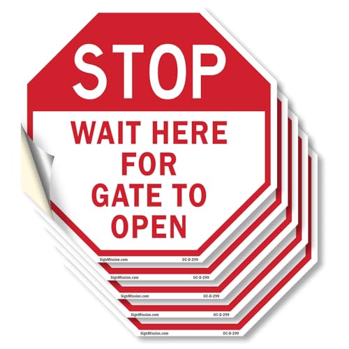 Stop Wait Here for Gate to Open (5 Pack) 4 inch X 4 inch Octagon Vinyl Label De…