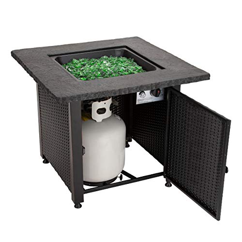 Blue Rhino Outdoor Propane Gas Fire Pit with Rock Top and Green Fire Glass - Add Warmth and Beauty to Your Backyard - Thumbnail 4
