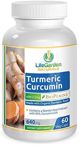 Turmeric Curcumin with BioPerine - Contains Organic Turmeric Root and 95% Standardized Curcuminoids by LifeGarden Naturals. All Natural Non GMO Veggie Capsules. (60 capsules)