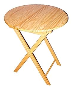 Mesa plegable circular. Mesa auxiliar. En madera de pino crudo, para