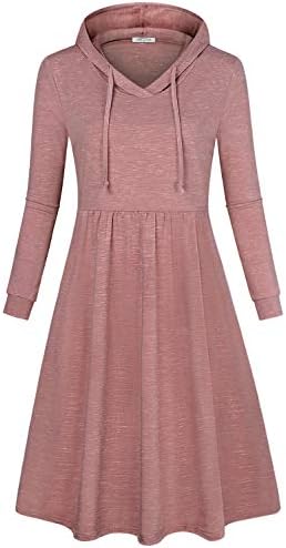 SeSe Code Women's Long Sleeve Pleated Swing Midi Casual Dress with Hooded