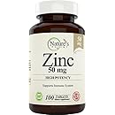 Zinc, 50 mg (High Potency) 100 Tablets, Immune System Support: Supplement for Men and Women, Natural Zinc from (oxide / citrate) Made by Nature&rsquo;s Potent