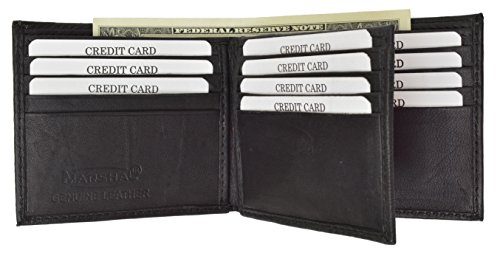 RFID Blocking Premium Soft Leather Men's Multi-Card Compact Center Flip Bifold Wallet (Black)