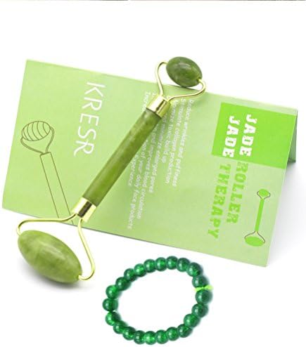 KRESR Jade Roller for Face Massager,Jade Roller Massager,Jader Roller Neck Healing Slimming Massager Therapy,Anti-aging Jade Roller for Wrinkle Treatment Real Jade 100% Jade, with Agate Bracelet