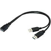 chenyang USB 3.0 Splitter Y Cable USB 1 Female to 2 Male Extra Power Data Extension Cable for 2.5" Mobile Hard Disk