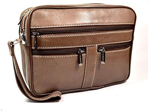 LUNATIK Leather Brown Men's Pouch with Comparmetns and Zip