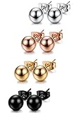 FUNRUN JEWELRY 4 Pairs Stainless Steel Ball Stud Earrings for Women Men Round Ball 4-8mm 4 Colors
