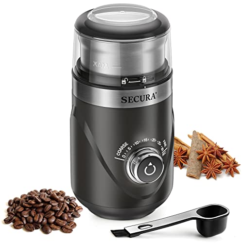 Secura Adjustable Coffee Grinder Electric Spice Grinder Electric Coffee Bean Grinder Multipurpose Grinder for Spices Herbs Nuts Grains with 1 Secura Conical Burr Coffee Grinder, Adjustable Burr Mill with 35