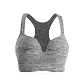 ROPALIA Seamless Yoga Sports Bra No Rims Padded Push Up Racerback Fitness Tank Top Light Grey L