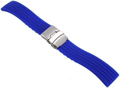 22MM Blue Silicone Rubber Watch Strap Band Deployment Buckle Waterproof