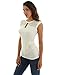 PattyBoutik Women Crewneck Keyhole Lace Inset Sleeveless Blouse (Ivory Small)