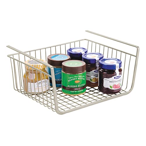 mDesign Household Metal Under Shelf Hanging Storage Bin Basket with