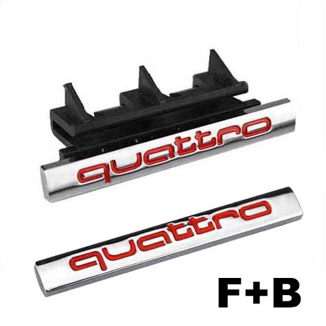 2pcs Set AM27 Red Car Styling Accessories Chromed Emblem Badge Decal Sticker Quattro Front Grille + Back For AUDI A1 A3 A4 A5 A6 A7 A8 Q3 Q5 Q7 TT R8 RS