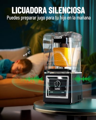 WANTJOIN Licuadora Potente Profesional 2000W con Cubierta Insonorizada, Licuadora Comercial 2L / 67 oz para Smoothies, Frappé, Hielo Triturado, Batidos y Jugos, Control de Velocidad Variable