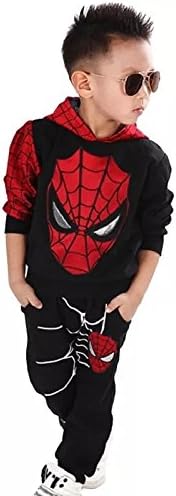 Little Glam Baby Boy Cotton Printed Long Sleeves Hooded Jacket with Pant Spiderman Costume (LGBlackSpiderman-P)