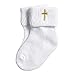 HAPIU White Boys Baptism Socks,Christening Socks with Cross Embroidery,0-6M