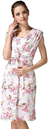 Floral Maternity Breathfeeding Nursing Dress Soft Fabric Sleeveless (Large, Pink)