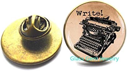 Old Typewriter Brooch, Charming Typewriter Pin, Old Typewriter Jewelry, Writer Brooch, Gift for Writer, Glass Dome Pin，Q0102