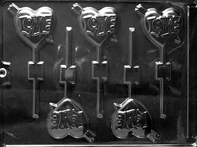 Arrow Through "LOVE" Heart Plastic Sheet Chocolate Lollipop Mould 5 on 1