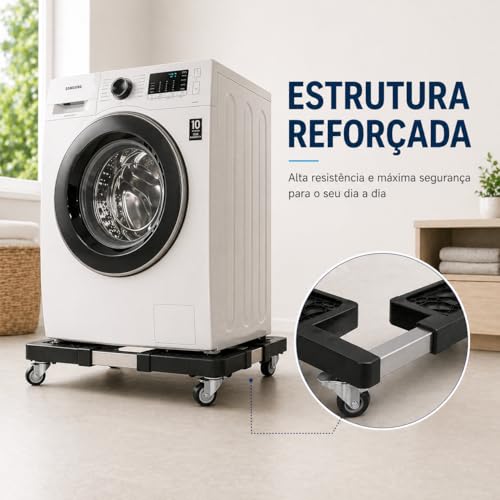 Suporte Movel Ajustavel com Rodinhas para Eletrodomesticos ate 138kg Base Multiuso para Geladeira Fogao Maquina de Lavar Estrutura Reforcada 41 a 68cm