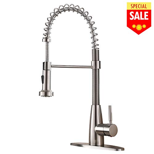 VESLA HOME Commercial Single Handle Pull Down Out Sprayer Spring Stainless Steel Kitchen Faucet, Brushed Nickel Kitchen Sink Faucet - Thumbnail 7