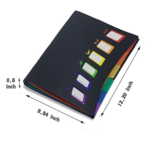 6 Pocket Plastic File Folders - Heavy Duty Black Shell and 6 Rainbow ,Letter Size - 12.2 x 9.84 x 0.6, Multicolor - Thumbnail 3