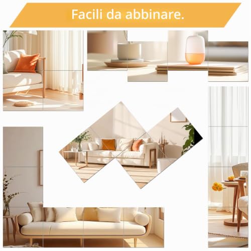 QEEYON 6 Pieces Glass Mirror 15 x 15 cm, Self-Adhesive Mirror Tiles, HD DIY Mirror Sticker for Wall, Wardrobe, Bathroom, Living Room, Bedroom Decoration