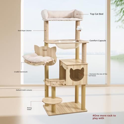 Cat Tree Tower for Indoor Cats Large Adult, Cat Tree Tower with Condo, Sisal Scratching Posts, with Padded Platform Bed, Large cat Tree, 55-Inch
