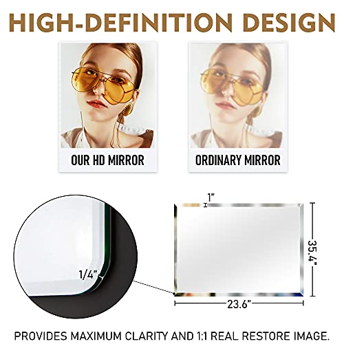 Beauty4U Rectangular Frameless Wall Mirrors24 x 36" Frameless Beveled HD Bathroom Mirror Vanity