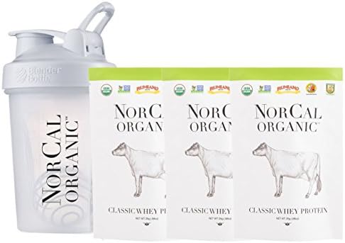NorCal Organic Grass-Fed Classic Whey Protein, 100% Grass-Fed and Grass-Finished - UNFLAVORED - Lecithin-Free, 3 Single Servings &amp; Shaker Bottle