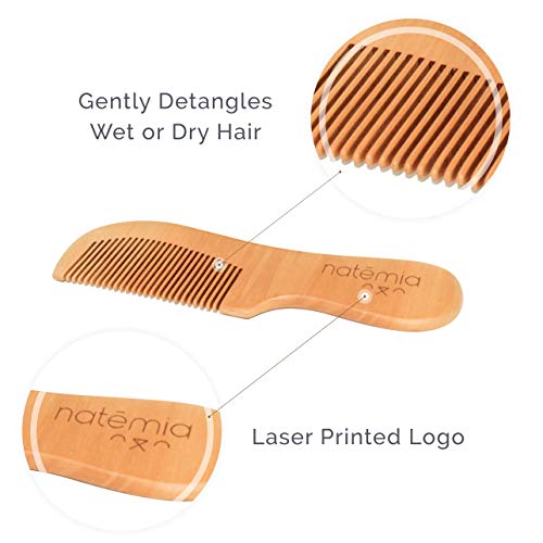 Natemia Boar Bristle Wooden Hair Brush and Comb Set for Women,Men and Kids - Ideal for Thin and Normal Hair - Adds Shine and Improves Hair Texture - Thumbnail 4