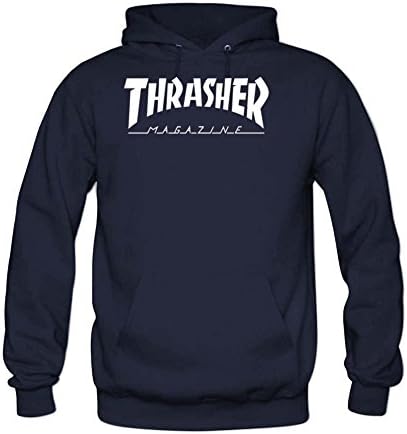 kk18sweatshirts DIY Thrasher Magazine Men's Long Sleeve Hoodie Navy 3X-Large