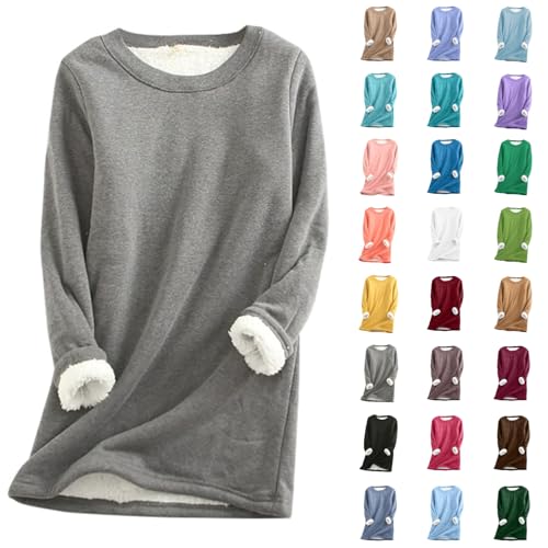 HOOUDO Women'S Jumpers Winter Warm Ladies Jumpers Round Neck Plush Sweater Tops Casual Thick Velvet Pullover Jumper Womens Work Tops