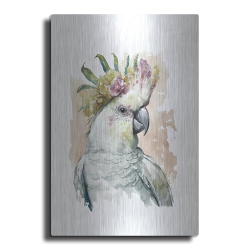 Luxe Metal Art 'Parrot With Pink Flower' by Svetlana Aleynikova Metal Wall Art,…