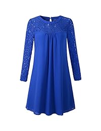 vanberfia Vestido corto casual para mujer, de encaje retazos Casual vestido de chifón