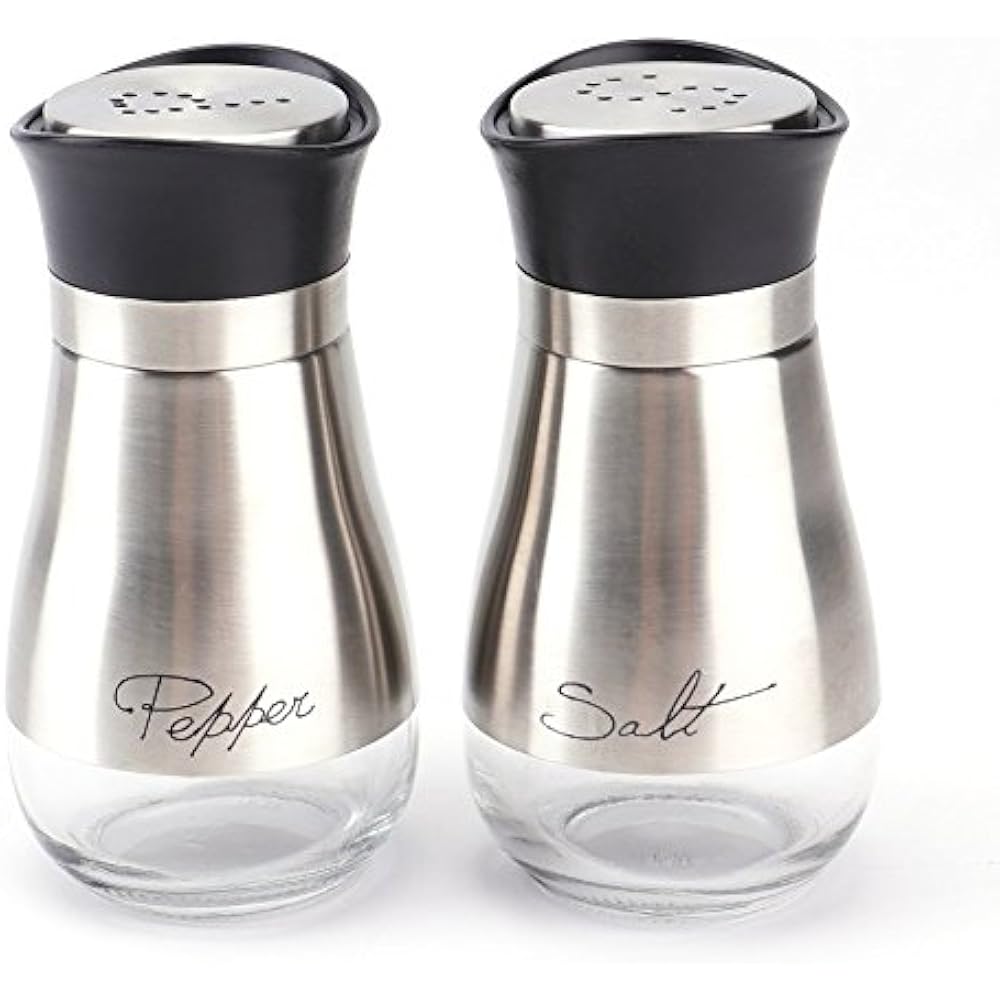 4 Ounces Salt Pepper Shakers Set, Elegant Stainless Steel Glass Bottom