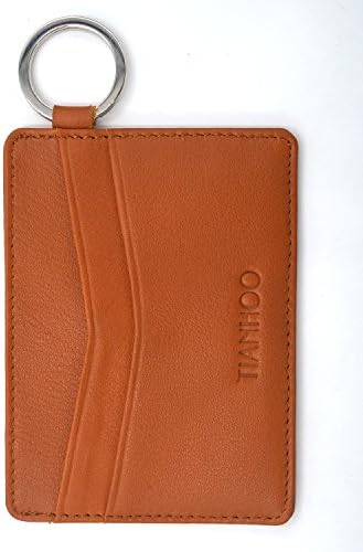 TIANHOO Card Holder Wallet, RFID Blocking Slim Front Pocket Card Case with Key Ring Brown