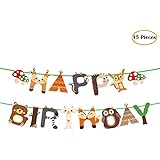 15pcs Woodland Animals Happy Birthday Banner Decoration for Woodland Garland Forest Theme Birthday Festival Party