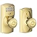 SCHLAGE FE595 CAM 505 GEO Camelot Keypad Entry with Flex-Lock and Georgian Style Knobs, Bright Brass, Georgian Knob