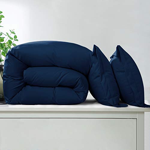 INGALIK Bedding 3 Piece Duvet Cover Set King Size with Zipper Closure Ultra Soft Breathable 100% Washed Microfiber Hotel Luxury Solid Color Collection 3pc (1 Duvet Cover + 2 Pillow Shams) Navy Blue - Thumbnail 3