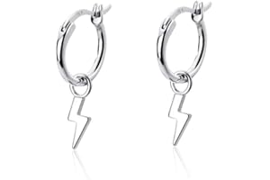 DTJA Small Lightning Bolt Dangle Hoop Earrings for Women Girls Sterling Silver Dipped Huggie Personalized Drop Clip Hypoallergenic Stud Delicate Charm Punk Fashion Jewelry Chic Silver-Tone