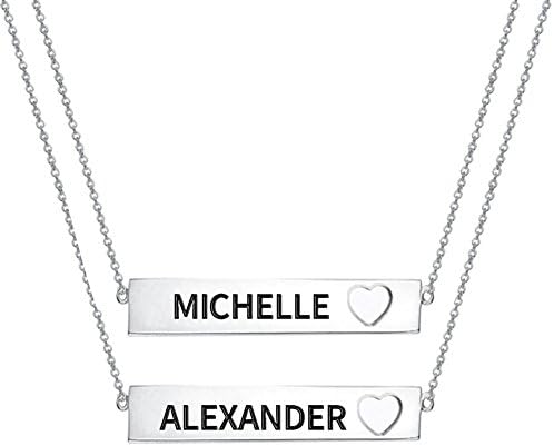 Ouslier 925 Sterling Silver Personalized Cut Out Heart Layered Bar Necklace Custom Made with 2 Names