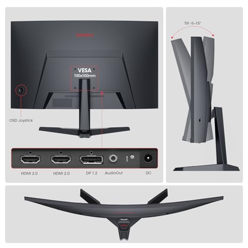 KOORUI 24 Inch Curved Monitor -180Hz 1ms Gaming Monitors FHD VA 1500R PC Monitors with Adaptive Sync, HDMI X2 /DP, VESA Compatible, Tilt Adjustable, Eye Care