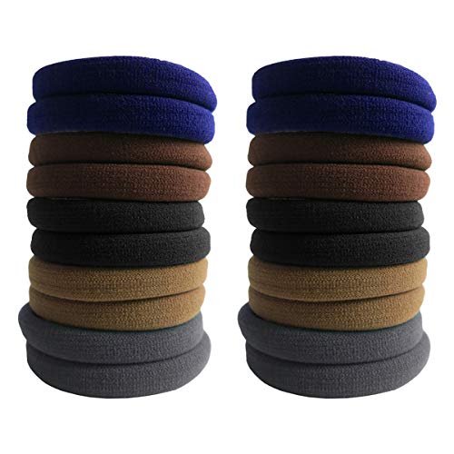 Thick Hair Ties, BETITETO 20 Pieces Seamless Ponytail Holders Scrunchies Women Cotton Stretch Hair Elastics for Thick Heavy or Curly Hair (Multicolor - Dark Color)