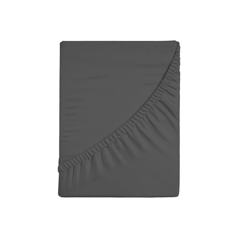 Zer0bed, Fitted Sheet with Corners and Half Sizes, 100% Cotton, Maxi Corner 30 cm, 1 and a Half Size, Graphite, 130 x 200 cm