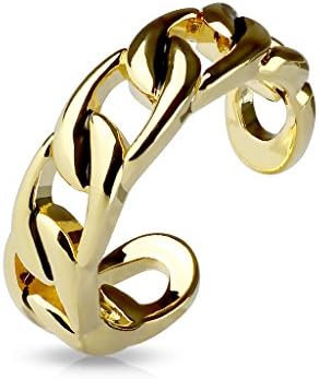 FifthCue Linked Chain Adjustable Rhodium Plated Brass Finger Mid-Ring or Toe Ring - Choose Color (GOLD)