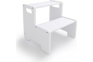 WIIFO Wooden Step Stool,Two Stepping Stool for Kids/Adults,Supports 300 lbs Toddler Foot Stool,Toilet/Kitchen/Bed Step Stool,White 1 Pack