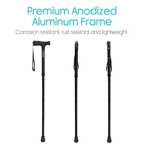 Vive Folding Cane - Foldable Walking Cane for Men, Women - Fold-up, Collapsible, Lightweight, Adjustable, Portable Hand Walking Stick - Balancing Mobility Aid - Sleek, Comfortable