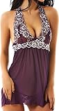 Women's Sexy Halter Babydoll Lingerie(XL,Purple)