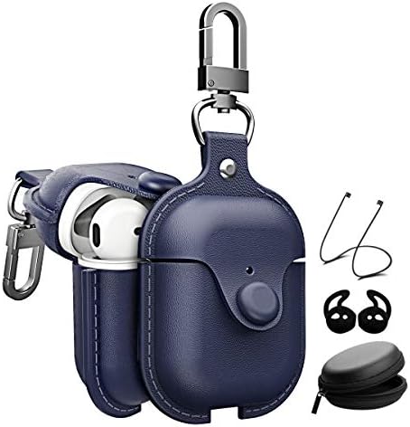 Houbox Airpods Leather Case Cover Accessories with Protective Strap String Case Keychain Kit Compatible Apple Airpods Charging Case (Blue)